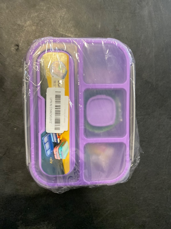 Photo 1 of QQKO Bento Lunch Box for Kids Girls Boys, Toddler Kids Lunch Boxes for School, Lunch Containers for Adults with 4 Compartments, Sauce Container, Utensils, Food Picks and Muffin Cups, Purple