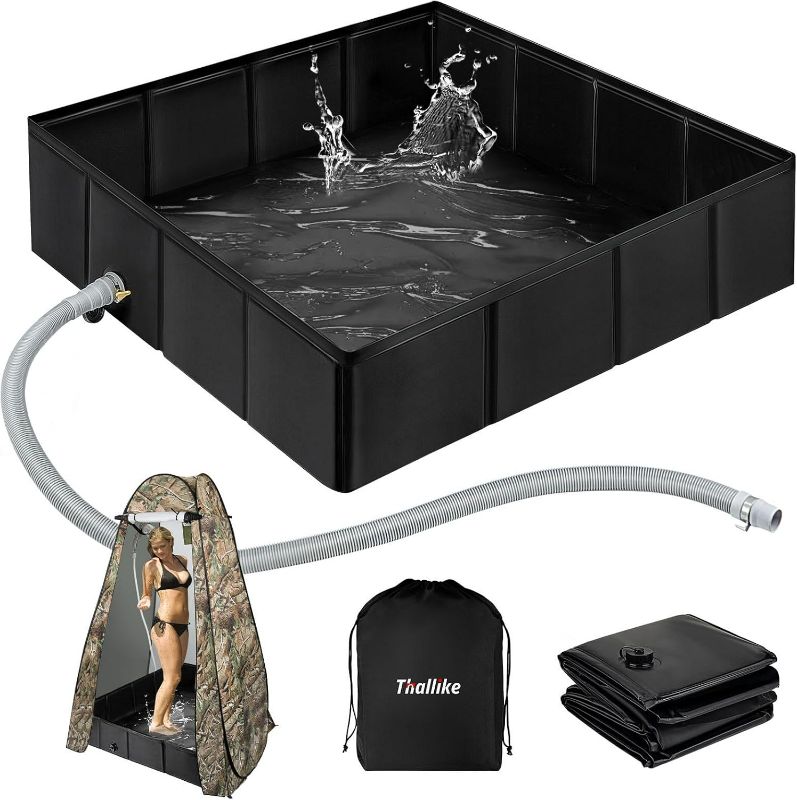 Photo 1 of Upgraded Portable Shower Pan, 41" x 41" x 10" Outdoor Shower Base with Detachable Drain Pipe, Foldable Camping Shower Base for Beach, RV, and Indoor