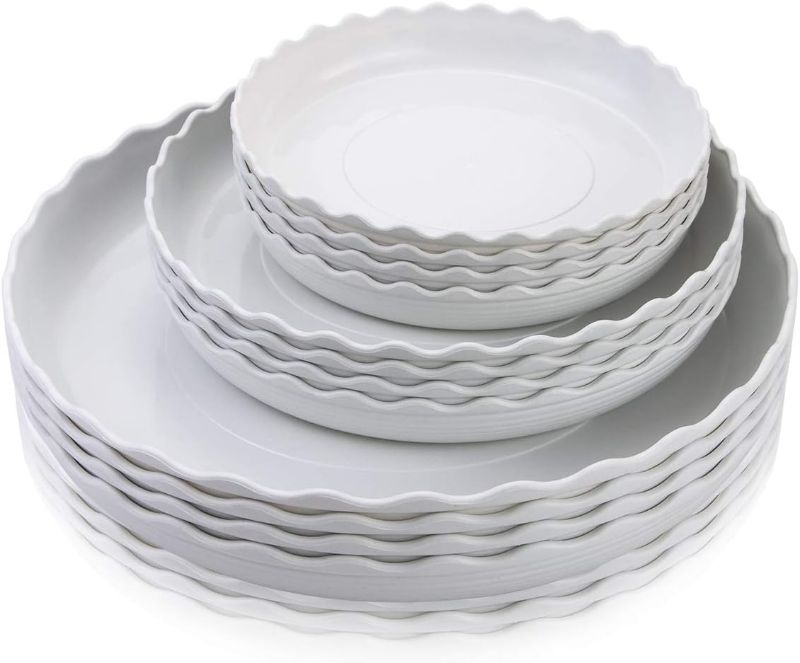 Photo 1 of 12 Pack Plastic White Round Wave Plant Saucer,Durable Heavy Duty Flower Plant Pot Drip Tray Container for Home Garden Indoor and Out Door Plant (6 Inch/8 Inch/10 Inch)