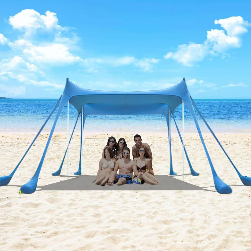 Photo 1 of Portable Beach Tent Sun Shelter UV Protection Beach Canopy Sun Shade for Camping, Family Tent, Quick Setup Outdoor Shade Canopy(Light Blue)