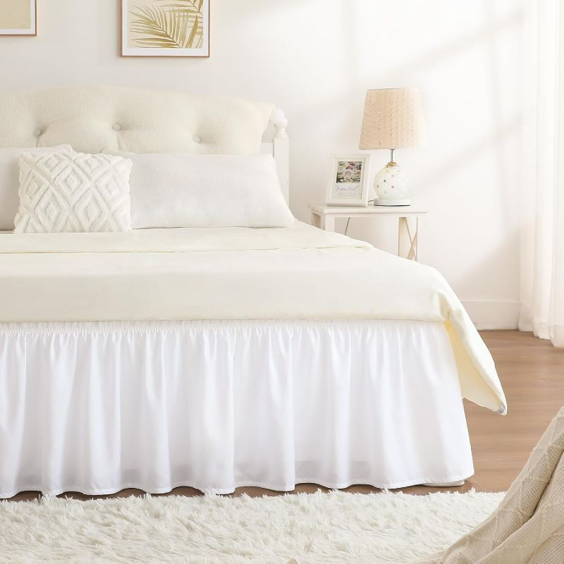 Photo 1 of RIMELA White Bed Skirt Queen Size 15 Inch Drop, Elastic Bed Skirting for Bed Base and Frame, Bedding Dust Ruffle Easy to Install, Lightweight Wrap Around Adjustable Bedskirt