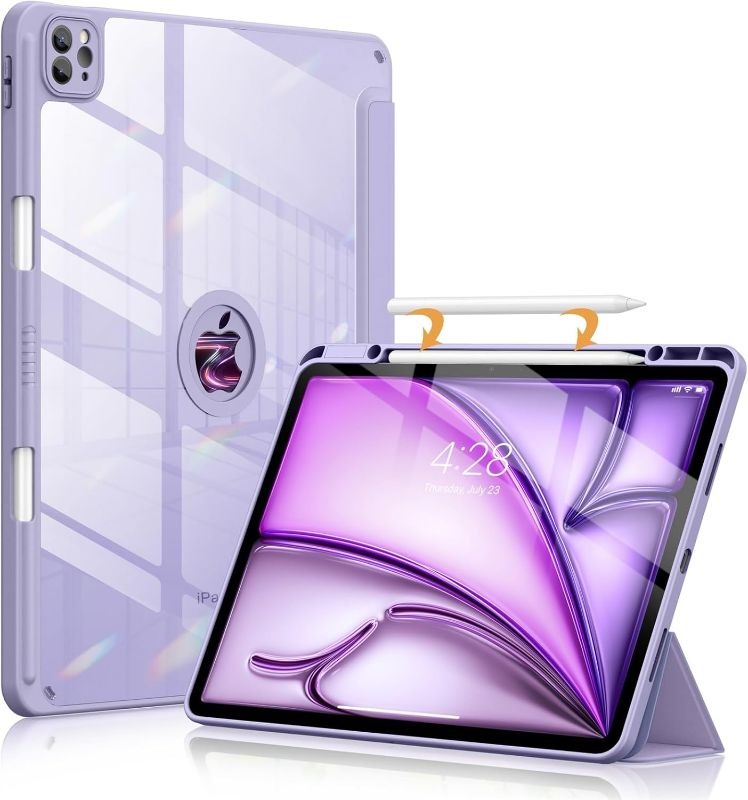 Photo 1 of Soke for New iPad Air 13 Inch Case (M3 2025/M2 2024) with Pencil Holder, [Auto Wake/Sleep + Camera Protection] Shockproof Cover with Clear Transparent Back for Apple iPad Pro 12.9", Gray Purple