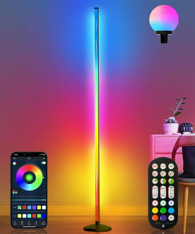 Photo 1 of Corner Floor Lamp,70" Smart RGBW LED Corner Lamp with Glow Ball Light,16 Million Colors Changing Corners Lamp with Remote and App Control,Music Sync & Timing Smart Floor Lamp for Living Room