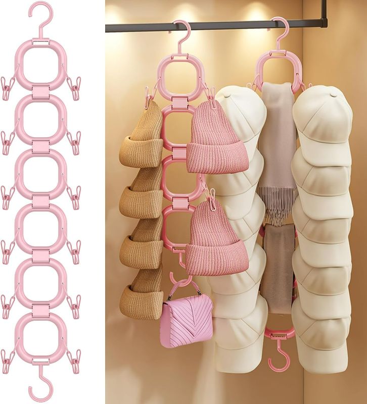 Photo 1 of Hat Organizer for Baseball Caps,Hat Rack Small Space Organization for Wall and Cloeset,Hanger Hat Holder Hold up to 16 Hats for Closet Door and Bedroom (Pink, 6Loops)