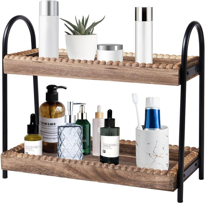 Photo 1 of 2 Tier Bathroom Countertop Organizer Vanity Organizer Wood Bead Storage Shelf