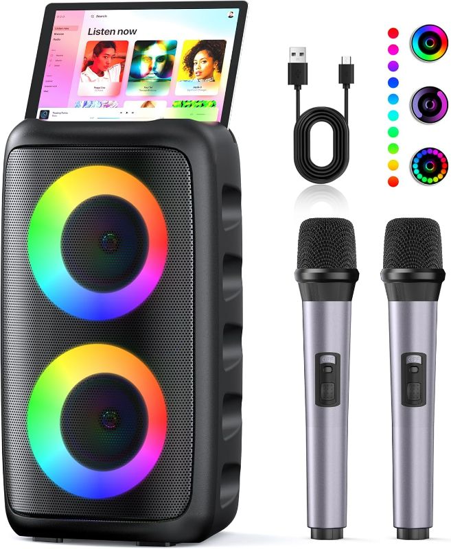 Photo 1 of Karaoke Machine, Portable Bluetooth Speaker, PA Speaker with 2 Wireless Karaoke Microphones, Karaoke Machine for Adults Kids with Upgraded Subwoofer, Support TWS/TF/USB/AUX for Home Party Outdoor