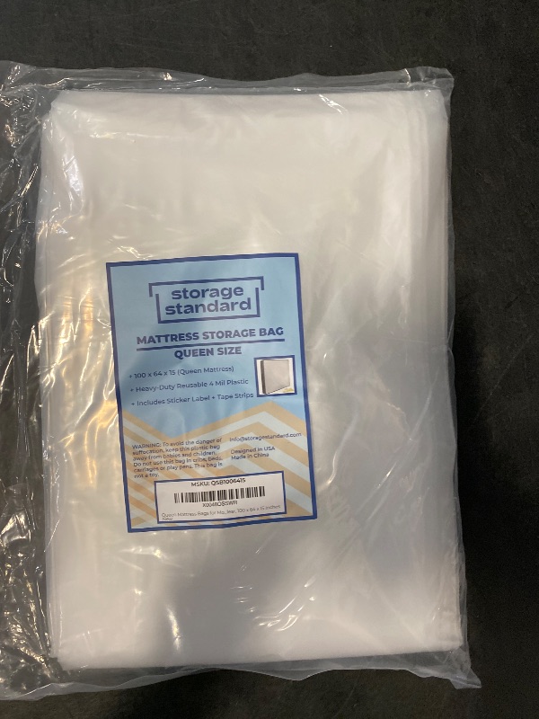 Photo 1 of Queen Mattress Bags for Moving & Storage - Heavy Duty Thick 4mil Reusable Bag Mattresses Covering, Waterproof Plastic Perfect Bed Fit - Clear, 100 × 64 x 15 Inches