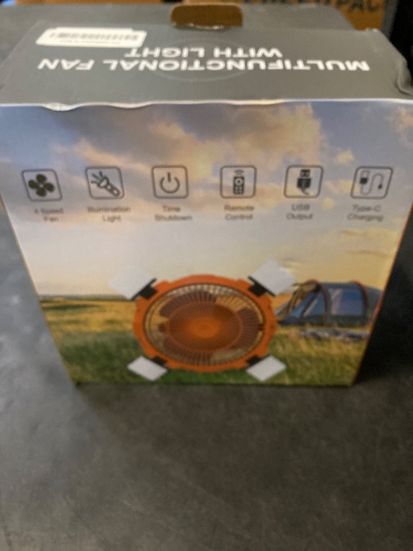 Photo 1 of Camping Fan with LED Lantern, 8000mAh Rechargeable Battery Powered Camping Fan with Remote & Hook,4 Speeds,USB-C Charging Outdoor Tent Fans for Home,Travel,BBQ,Fishing,Sleep,Emergency (Orange)