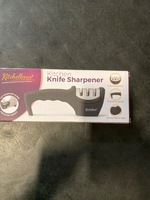 Photo 1 of 4-in-1 Kitchen Knife Accessories: 3-Stage Knife Sharpener Helps Repair, Restore, Polish Blades and Cut-Resistant Glove (Black)