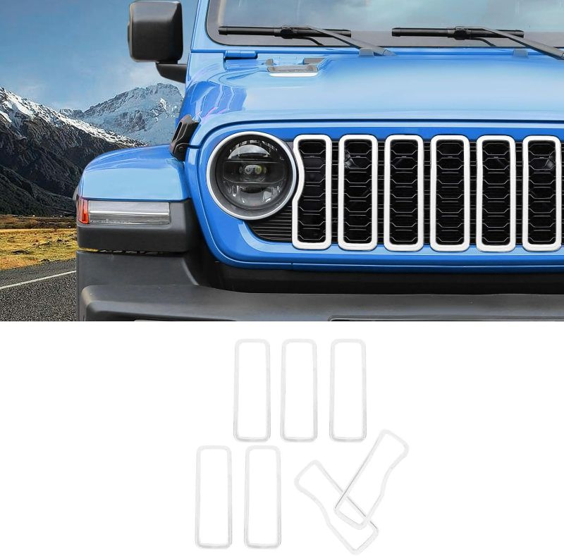 Photo 1 of JL Grill Inserts, 7PCS Front Mesh Grille Cover Guard Compatible with 2024 Jeep Wrangler JL 4XE & Gladiator JT, White
