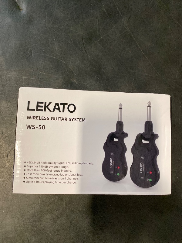 Photo 1 of LEKATO Wireless Guitar System 5.8 Wireless Guitar Transmitter Receiver Rechargeable Audio Wireless Transmitter Receiver 4 Channels Transmission Range for Electric Guitar Bass (Grain)