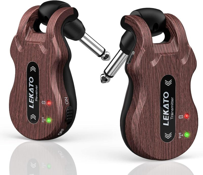 Photo 1 of LEKATO Wireless Guitar System 5.8 Wireless Guitar Transmitter Receiver Rechargeable Audio Wireless Transmitter Receiver 4 Channels Transmission Range for Electric Guitar Bass (Grain)