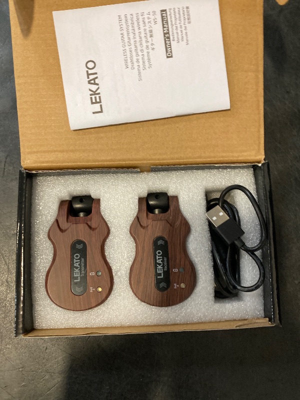 Photo 1 of LEKATO Wireless Guitar System 5.8 Wireless Guitar Transmitter Receiver Rechargeable Audio Wireless Transmitter Receiver 4 Channels Transmission Range for Electric Guitar Bass (Grain)