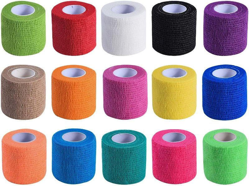 Photo 1 of 15 Pack 2 Inch x 5 Yards Self Adhesive Bandage Breathable Cohesive Bandage Wrap Rolls Elastic Self-Adherent Tape for Stretch Athletic, Sports, Wrist, Ankle