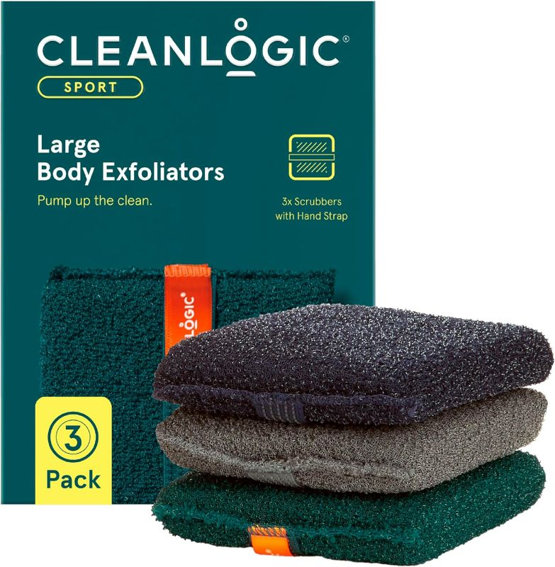 Photo 1 of Cleanlogic Sport Exfoliating Body Scrubber, Large Exfoliator Tool for Athletes, Daily Skincare Routine for Smooth Clean Skin, Assorted Colors, 3 Count Value Pack