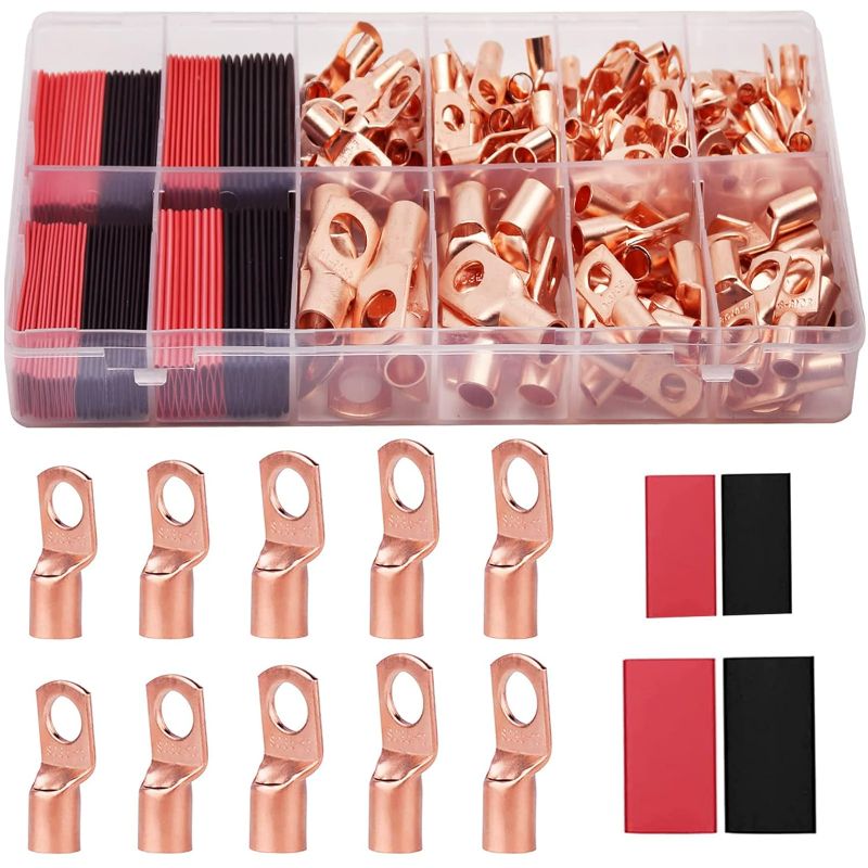 Photo 1 of TKDMR 160Pcs Copper Wire Lugs AWG2 4 6 8 10 12 with Heat Shrink Set, 80Pcs Battery Cable Ends Ring Terminals Connectors Tubing Assortment Kit