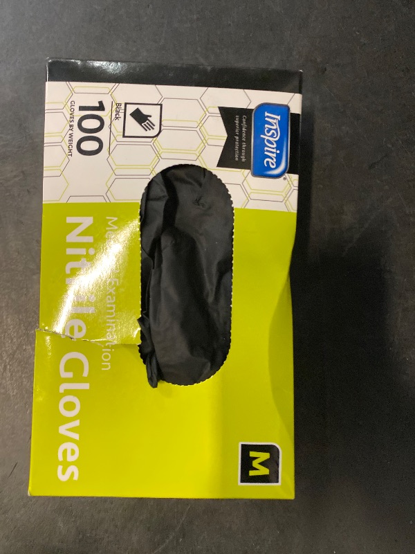 Photo 1 of Inspire Black Nitrile Disposable Gloves | 4.5 Nitrile Medical Exam Cooking Cleaning Disposable Black Gloves (Box Of 100, Medium)