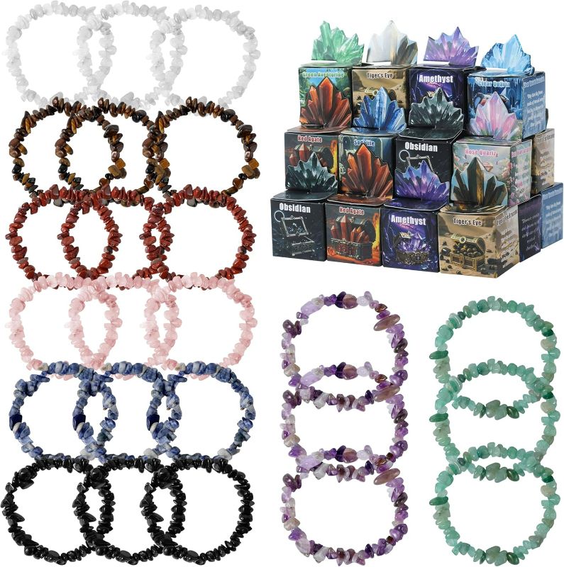 Photo 1 of 24Pcs Crystal Bracelet Friendship Bracelet kit with Gift Boxes, Assorted Healing Crystals for Girls Thank You Gifts Birthday Everyday Tokens of Appreciation