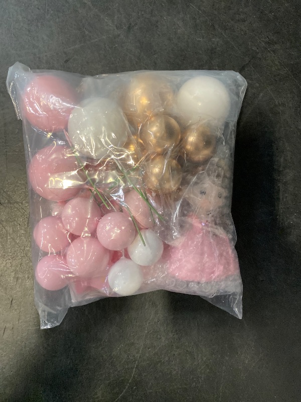 Photo 1 of 24 PCS Colorful Balls Cake Topper Mini Balloon Cupcake Toppers DIY Foam Ball Cake Insert Decoration for Wedding Anniversary Baby Shower Birthday Party Decorations Supplies Pink Gold White