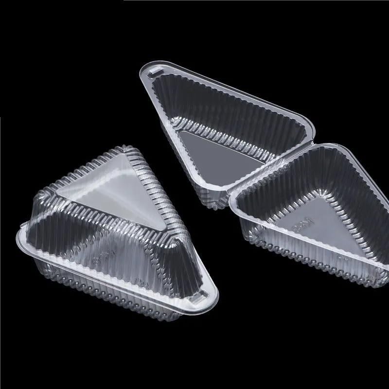 Photo 1 of 50 Cake Slice Containers with Lids | Hinged Medium Disposable Plastic Cake Containers | Clear Cheesecake Container, Individual Cake Pie Slice Boxes for Flan Dessert Pastry Cookie Snack Fruit Packaging