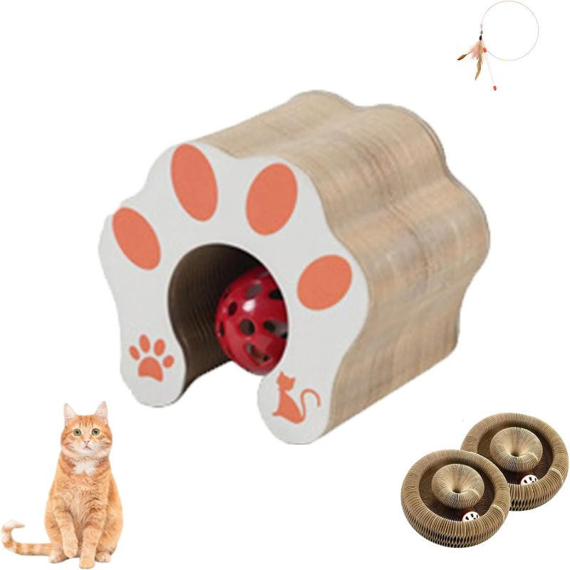 Photo 1 of Kitty Curls Cat Toy - Round Accordion Scratcher, Magic Organ Scratching Board, Foldable Interactive Toy With Ball (1 pcs E)