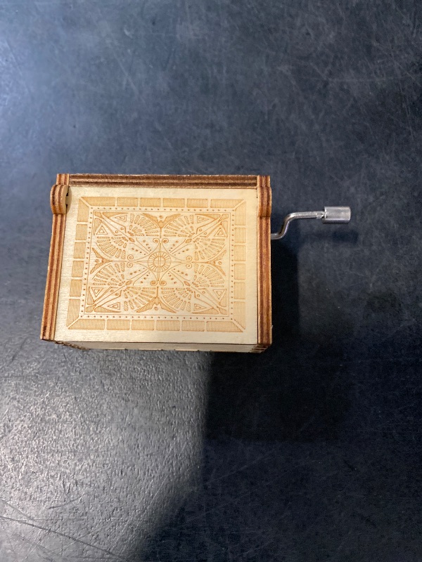 Photo 1 of Music Box Wood Hand Crank, Wooden Antique Engraved Carved Crafts Mini Musical Boxes Gifts for Wedding, Valentines, Christmas, Birthday(Brown)