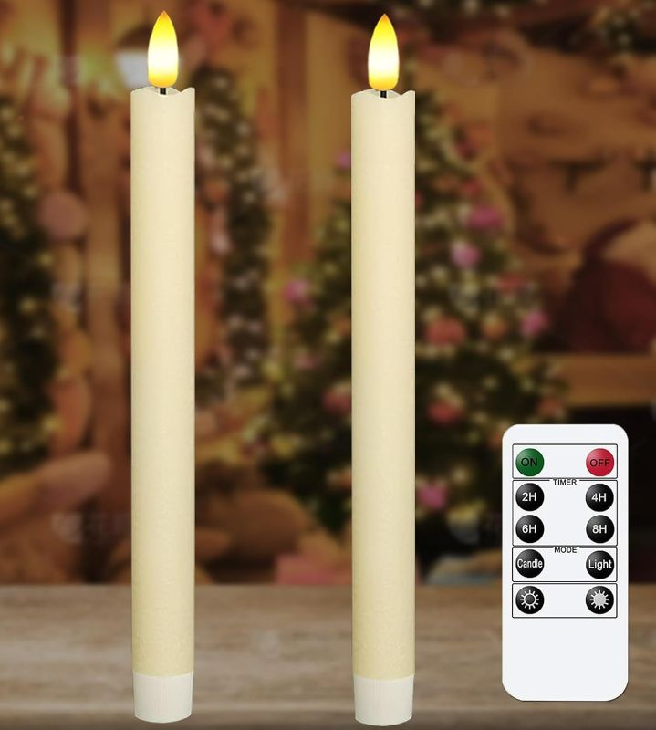 Photo 1 of Upgraded Real Wax LED Flameless Taper Candles with Remote, KSWING 2 PCS Ivory Candlesticks Battery Operated 3D Flickering - 9.6" Long Realistic Fake Candle Sticks for Home/Wedding/Fireplace Xmas Decor