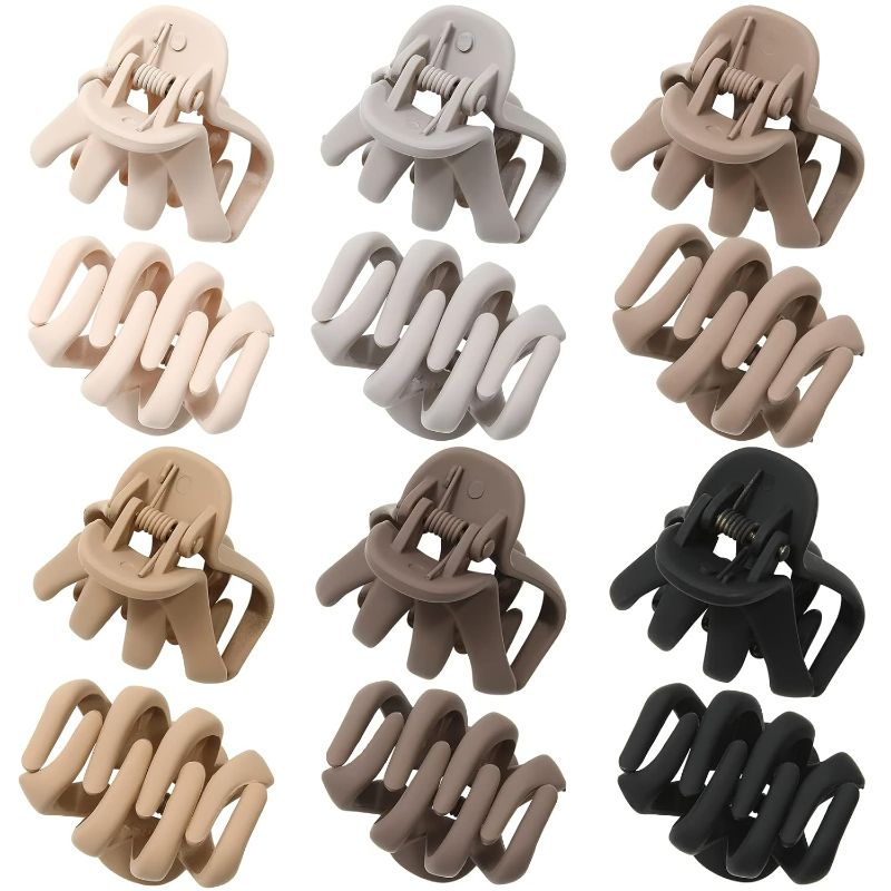 Photo 1 of Butterfly Hair Clips: Flower Small Claw Clips for Women - 12pcs Matte Cute Hair Clips for Girls (Octopus - Coffee/Brown/Beige/Grey/Black)