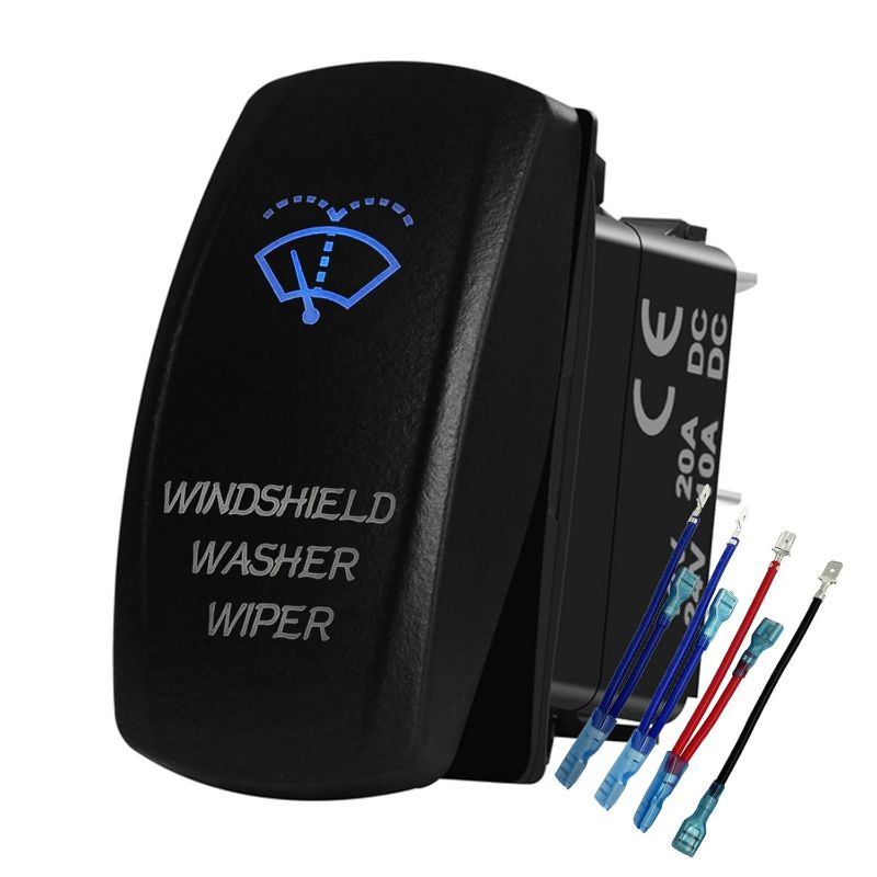 Photo 1 of Blue Led Windshield Washer Wiper Momentary Rocker Switch 7Pin Mom (ON)-Off-ON DPDT Washer Jet Toggle Switch for Automotive UTV RZR Truck Camper RV Tractor 12V 24V