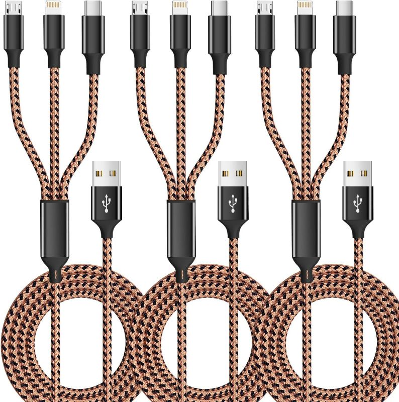 Photo 1 of Multi Charging Cable,(3Pack 4FT), Multi Charging Cord 3 in 1 Charging Cable Nylon Braided Universal Charger Phone Charger Cord with Type-C,Micro USB,IP Port for iPhone16/15 Series/Phone&Pad