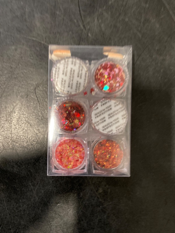 Photo 1 of Red Body Glitter Face Glitter Red Hair Glitter Gel Halloween Face Paint Rave Makeup Glitter Festival Face Gems 6 Shapes Fine Chunky Glitter Gel for Women Girls