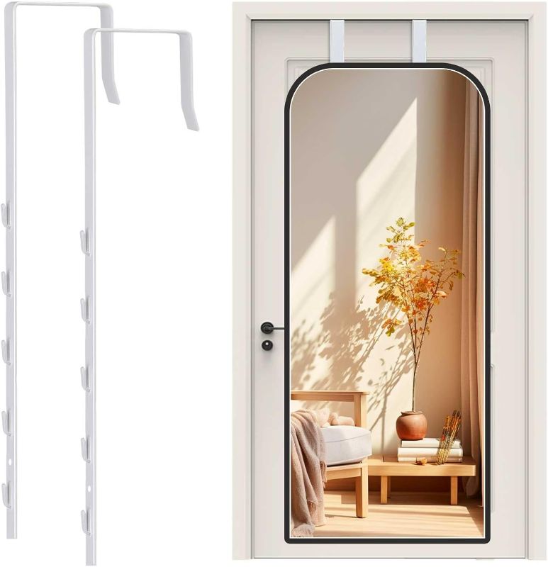 Photo 1 of Over-The-Door Mirror Hanger, Adjustable Door Mirrors Hanger Set with Protective Lining, 2 Pcs Door Brackets Perfect Height and Fit (Mirror Not Included)-White