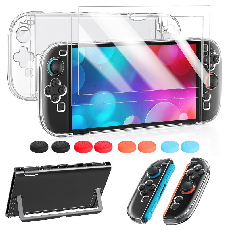 Photo 1 of FYOUNG Clear Protective Case for Nintendo Switch 2(2025), Transparent Slim Hard Shell for Switch 2 Accessories, Scratch&Shock Protection Cover for Joycon 2 with Screen Protector, 8 Thumb Grip