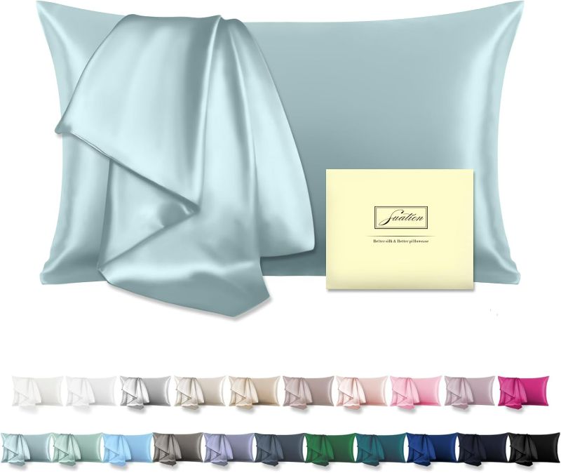 Photo 1 of Mulberry Silk Pillowcase for Hair and Skin Standard Size 20"X 26" with Hidden Zipper Soft Breathable Smooth Cooling Pillow Covers for Sleeping(Haze Blue,1Pcs)