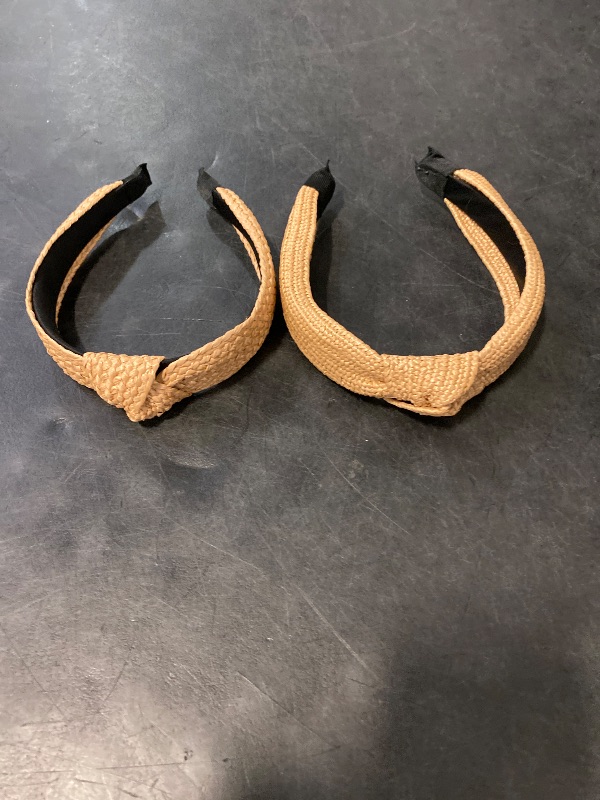 Photo 1 of 2 Pack Light Brown Straw Raffia Headbands For Women Wide Head Band With A Knot Cute Beach Summer Accessories Boho Headbands Fashion Headband Jewelry Gift