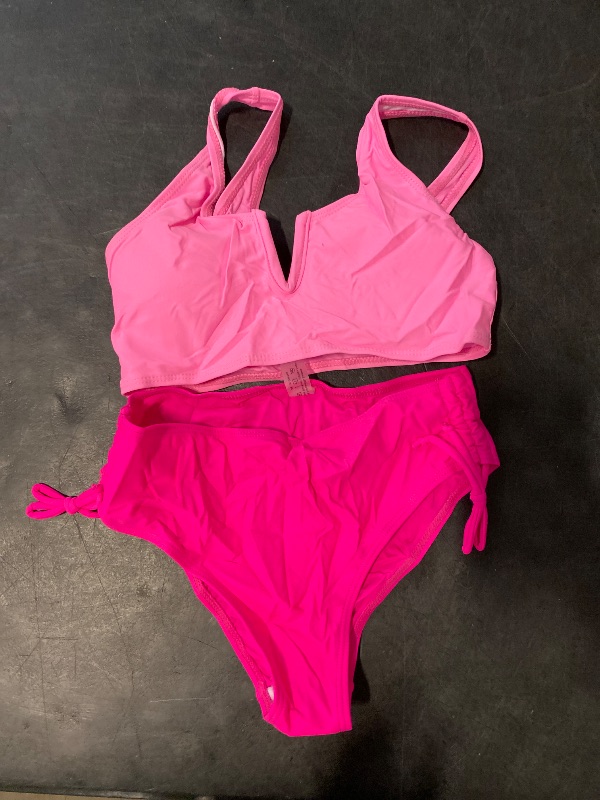 Photo 1 of  Size 11/12Y girls 2 piece Set Solid Pleated 2 Piece Swimsuits 2025 Summer girls Set 
