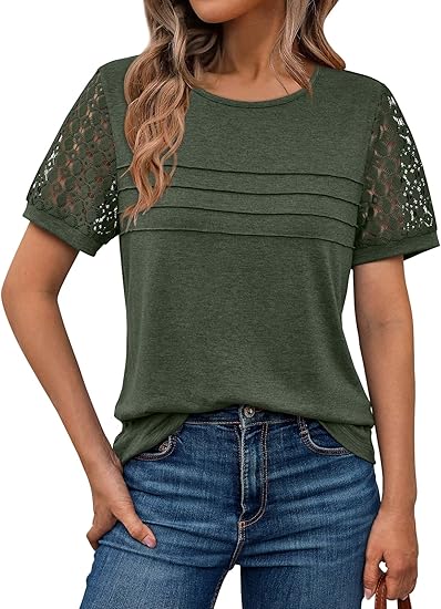Photo 1 of Size XL AUTOMET Women's Short Sleeve Shirts Dressy Lace Summer Tops 2025 Spring Trendy Casual T-Shirts Cute Work Outfits Blouses