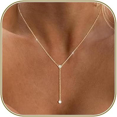 Photo 1 of Lariat Gold Necklace for Women, Dainty Long Necklace 14k Gold Plated/Silver Y-Shaped Layered Beaded Chain Drop Necklaces for Women Trendy Simple Gold Jewelry for Women Gifts