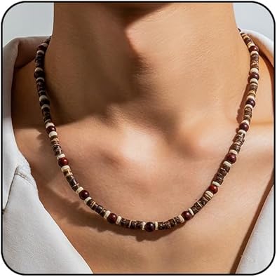 Photo 1 of Puka Shell Necklace Men's Beach Necklace Hawaiian Beaded Coconut Conch Seashell Wood Heishi