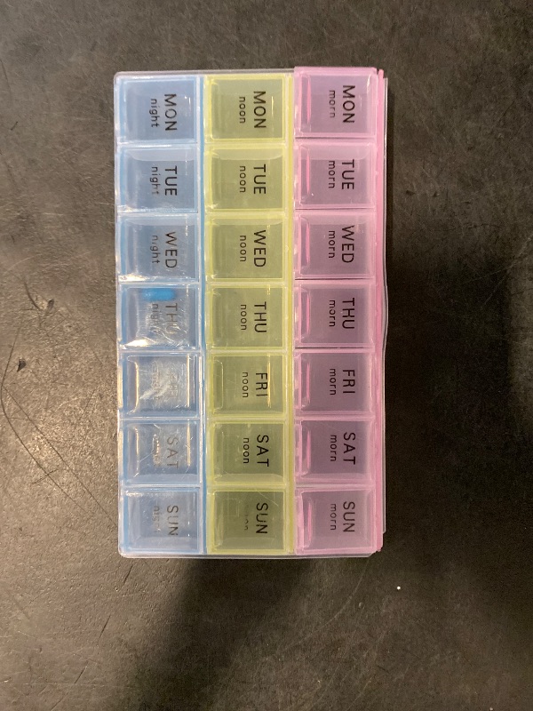 Photo 1 of FMP Brands 1 Pack Pill Organizer 3 Times a Day, Weekly Medicine Organizer Pill Boxes, 7 Day Large Pill Holder Organizer Sorter Container Case, Morning Noon Night Pill 3 Times a Day Travel Pill Box