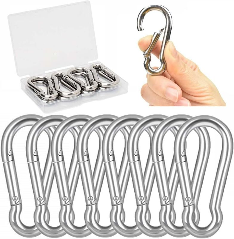 Photo 1 of Spring Snap Hook Carabiner, 304 Stainless Steel Heavy Duty Carabiners Clip, Stainless Steel Spring Snaps Hooks Carabiners Outdoor