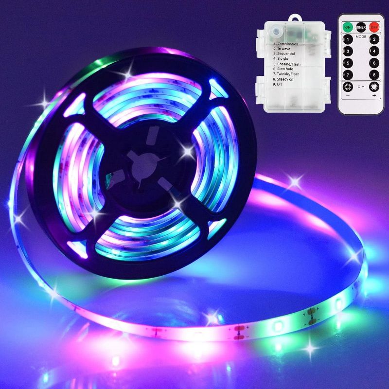 Photo 1 of LED Strip Lights Battery Operated, 9.8ft 90 LED Strip Lights with Remote Timer Dimmable, Waterproof Flexible Lights for Indoor Outdoor TV Table Bedroom Boat Kitchen (Multicolor)