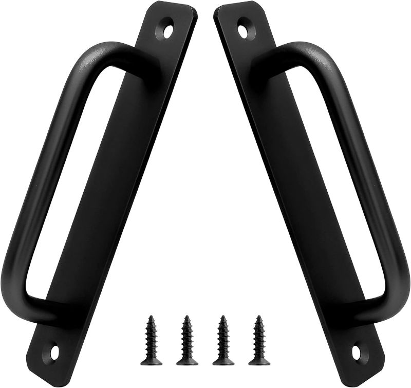 Photo 1 of Piutouyar 2 Pack Aluminum Alloy Sliding Barn Door Handle, 128mm / 5 Inch Hole Center Gate Door Handle, Closet Door Pulls with Plate for Kitchen, Cabinet, Bathroom, Closet, 5.9 Inch Long Black