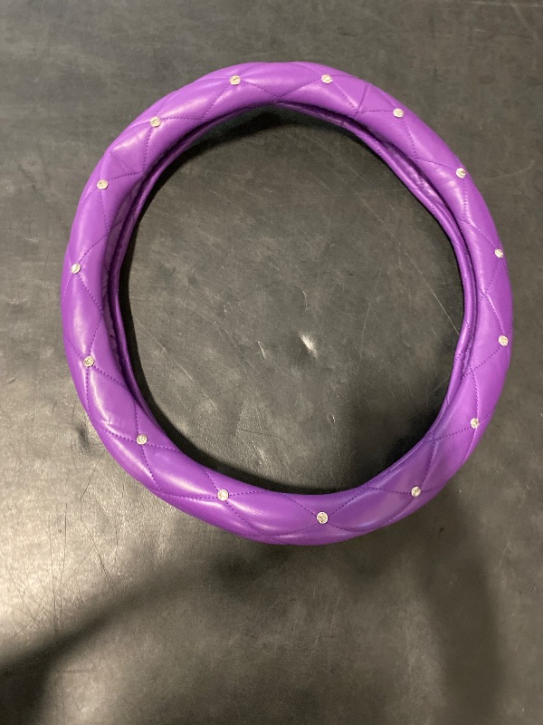 Photo 1 of Universal Fit Car Steering Wheel Cover, Breathable & Anti-Slip PU Leather Crystal Rhinestone Steering Wheel Cover for Car, SUVs, Vans(Purple, 15")