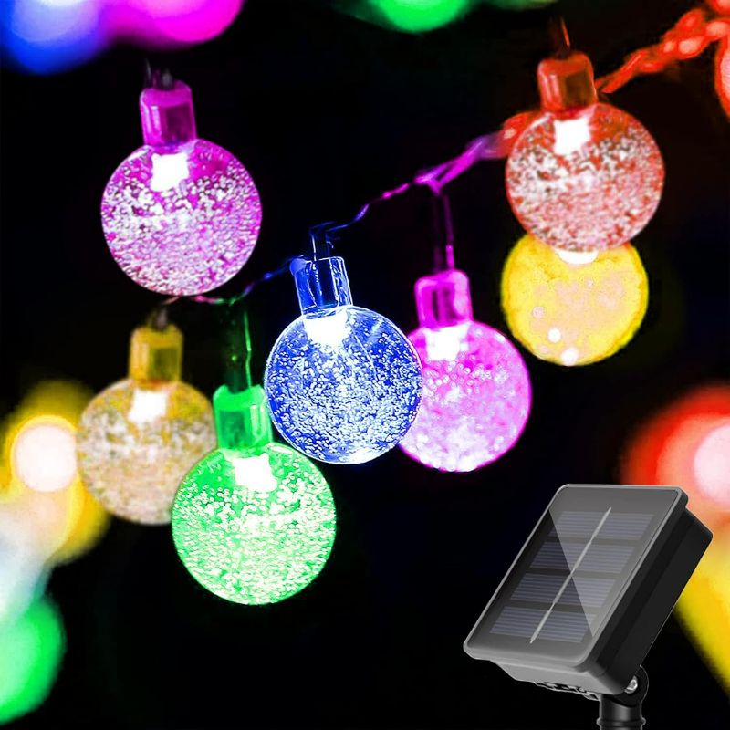 Photo 1 of Solar String Lights Outdoor Waterproof IP65 9.3 Feet 20 LED 8 Modes Crystal Globe Fairy Light for Garden Parterre Terrace Decor,Wedding,Party,Camping Multi-Colored