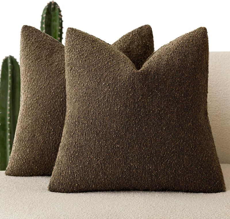 Photo 1 of Foindtower Pack of 2 Textured Boucle Throw Pillow Covers Accent Solid Decorative Pillow Cases Cozy Woven Couch Cushion Case for Sofa Bedroom Living Room Home Decor 20x20 Inch Chocolate