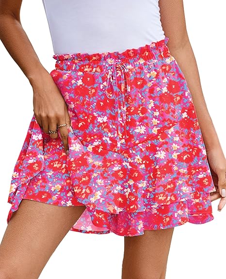 Photo 1 of Size L SimpleFun Womens Skorts Floral Ruffled Chiffon Flowy Shorts Summer Flared Mini Skirts