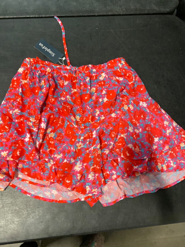 Photo 1 of Size L SimpleFun Womens Skorts Floral Ruffled Chiffon Flowy Shorts Summer Flared Mini Skirts