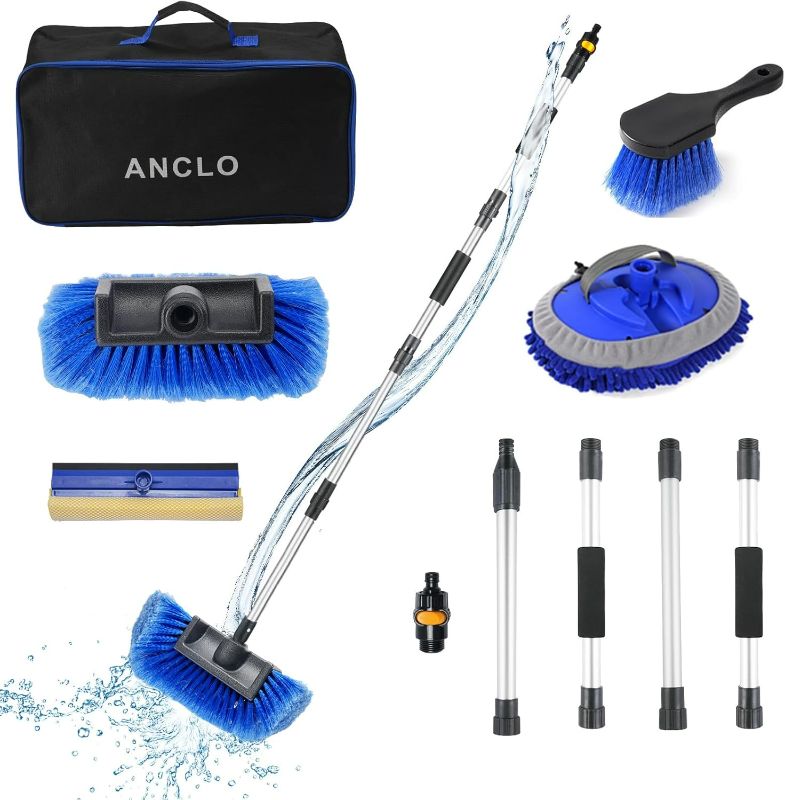 Photo 1 of 64'' Car Wash Brush with Long Handle, RV Flow-Through Wash Brush with Adjustable Handle, Anti-Scratch Plus Size Soft Car Wash Brush Mop with Hose Attachment Car Wash Kit for SUV RV Truck Boat