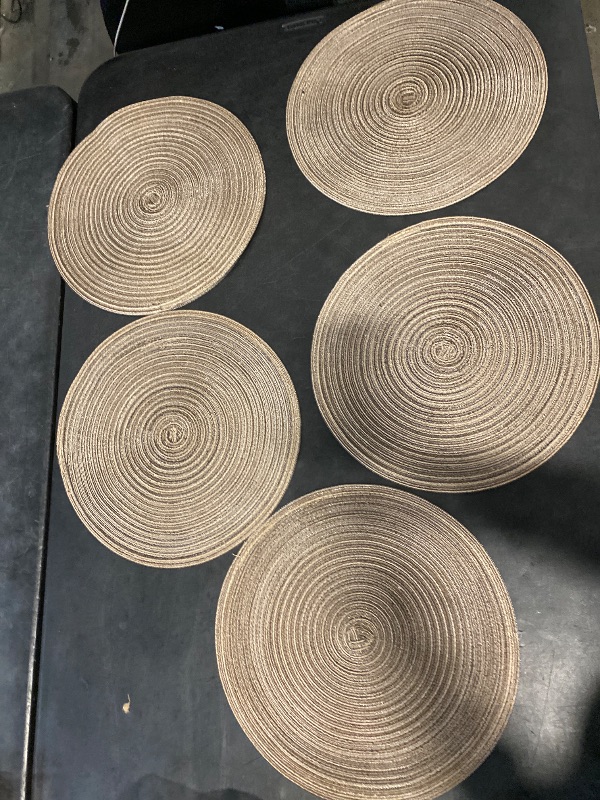 Photo 1 of SHACOS Round Braided Placemats Set of 5 Washable Cotton Polyester 15 inch Round Table Place Mat for Dining Table (Brown, 5)

